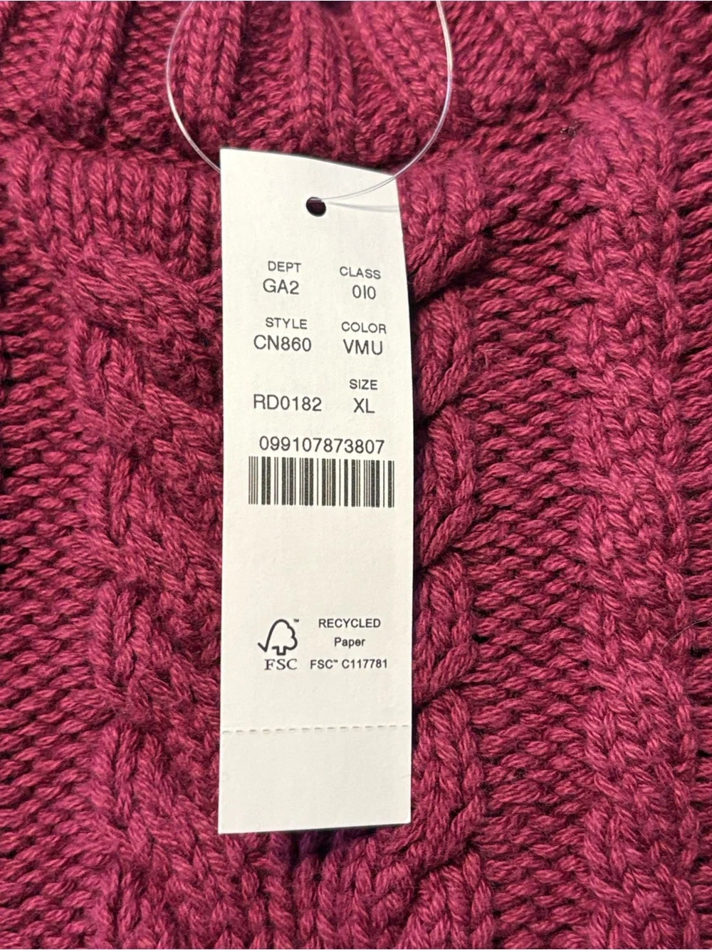J. Crew Cable Knit Crewneck Sweater XL Vivid Mulberry 100% Cotton Casual NWT